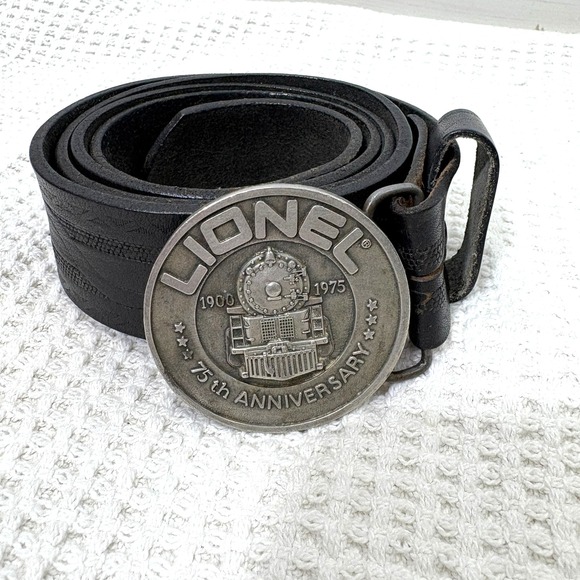Vintage Lionel Trains 75th Anniversary Belt Black  46 Leather Buckle‎ - Picture 2 of 10